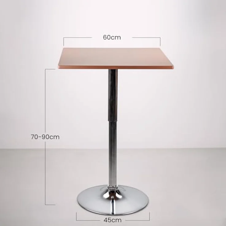 WeHome - Bartisch, hoher Couchtisch, höhenverstellbarer Couchtisch, quadratischer oder runder Tisch, Küchentisch (Brown, Quadrat) – Bild 4