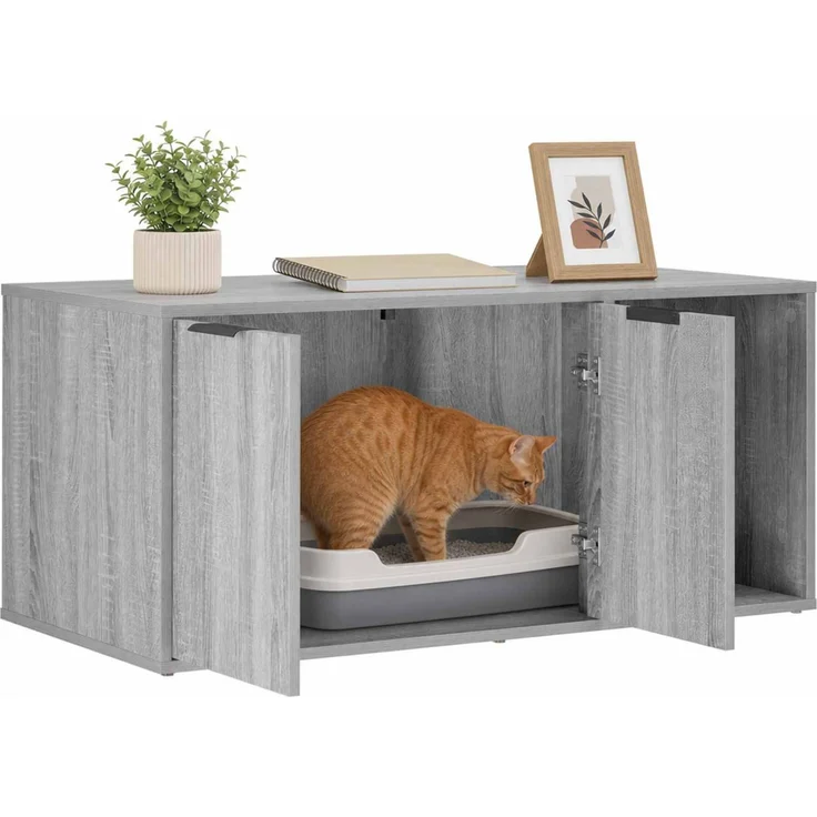 vidaXL Katzenkiste Möbel Sonoma-Grau 100 x 49 x 45 cm Holzwerkstoff 8014756 – Bild 3