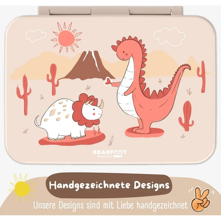 BEARFOOT Bento Box COMPACT Kinder Brotdose (Dinos-braun, 950 ml) | BPA-frei, auslaufsichere Lunchbox mit Fächern, für Schule & Kindergarten, für Mädchen & Jungen, leicht & kompakt – Bild 4