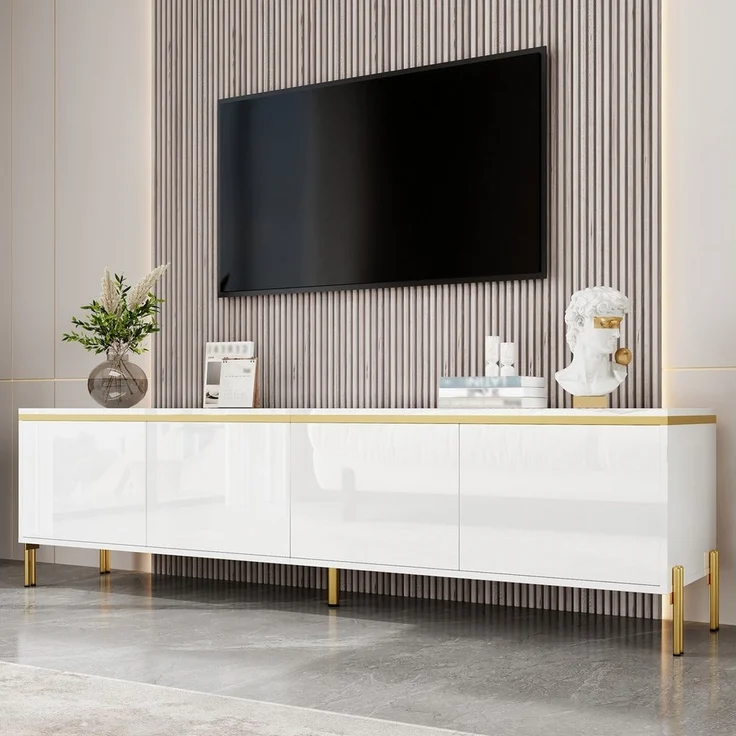 BlingBin TV-Schrank TV-Ständer Hochglanz-Lowboard 170CM (1-St, mit 4 Türen, Metallfüße mit goldfarbenen Akzenten) Kabeldurchführung, modernes TV-Lowboard für Wohnzimmer – Bild 5