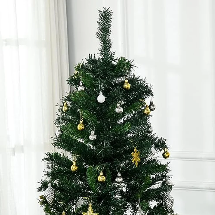 HOMCOM Künstlicher Weihnachtsbaum mit Deko 200 LEDs 745 Spitzen, Tannen, 112x180 cm (BxH), grün – Bild 9