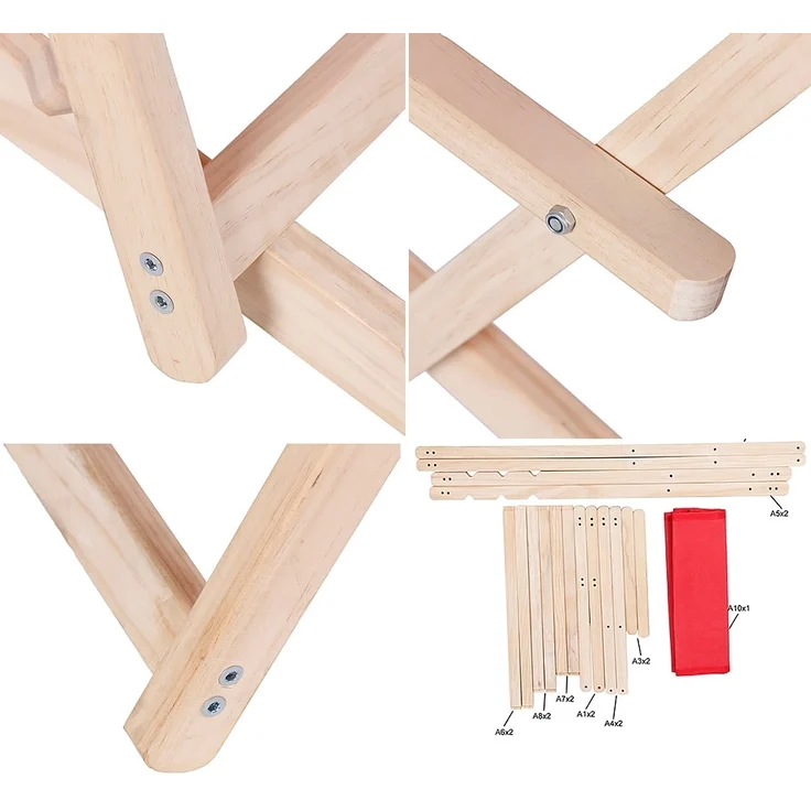 Sonnenliege Armlehne Rot Strand Campingstuhl Holz klappbar Faltsitz Balkonsessel – Bild 5