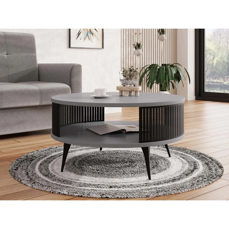 Mirjan24 'Rajkon' Couchtisch, Beine und Seiten aus Stahl (Farbe: Schwarz / Hellgrau), 75 x 75 x 44 cm