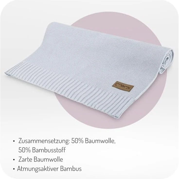 MoMi Kinder- und Babydecke HUG, 80x110 cm, Kuscheldecke aus 50% Baumwolle mit 50% Bambusfasern, Strickdecke ideal für Buggy, Kinderwagen und Babybett – Bild 5