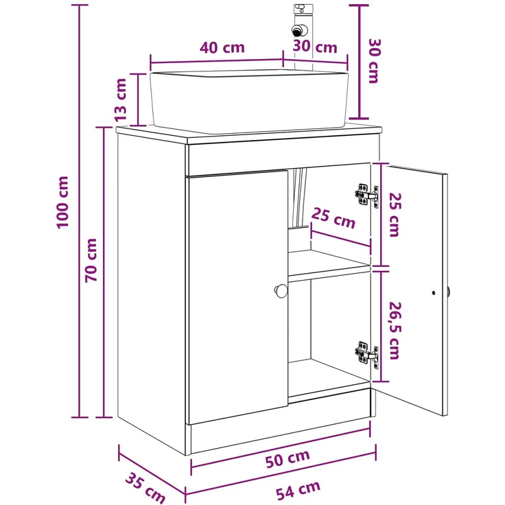 vidaXL Waschbeckenschrank Sonoma-Eiche 54 x 35 x 100 cm Holzwerkstoff 890132 – Bild 11