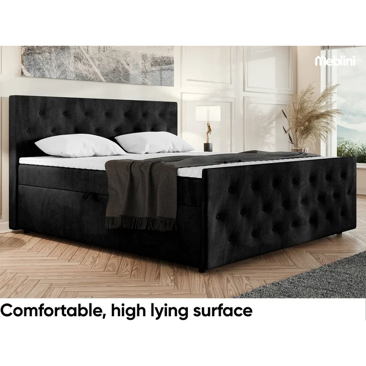 MEBLINI Boxspringbett PEDRO 180x200cm - H3B/Schwarz Samt - mit Bettkasten - Polsterbett - Doppelbett mit Topper & Bonellfederkern-Matratze – Bild 6