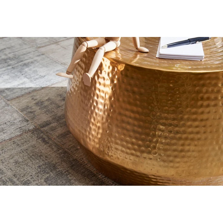 Wohnling Couchtisch 60x36x60cm Aluminium Gold Orientalisch Rund Hammerschlag Modern – Bild 11