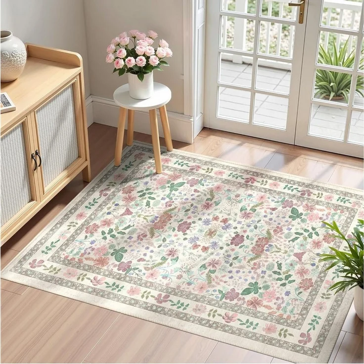 Agger Fußmatte Vintage-Blumen-Fußmatte, Boho-Teppich für den Eingangsbereich, dekorative Fußmatte für Badezimmer, Haustür und Wohnraumdekoration – Bild 2