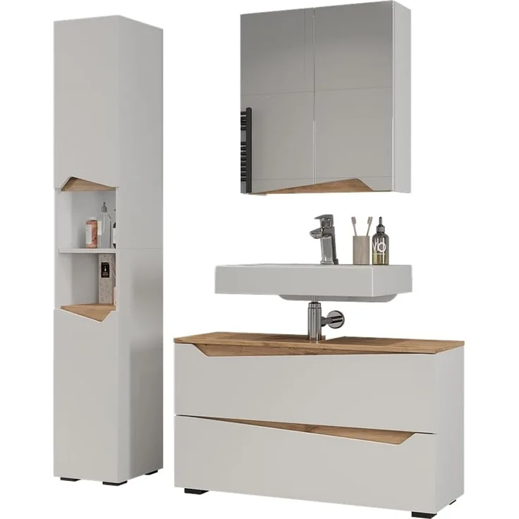 Badmöbel-Set Marelle Weiß/Artisan-Eiche 3-teilig Vicco – Bild 6