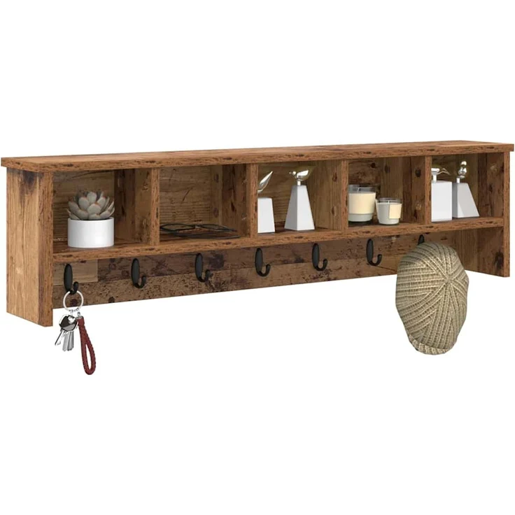 vidaXL Wandmontierter nachttisch mit Regal Altholz 100 x 16 x 26 cm 874329 – Bild 3