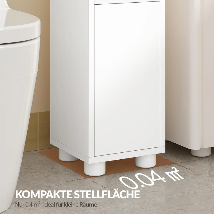Badezimmerschrank Schmal, Toilettenschrank, Badschrank mit Verstellbare Einlegeböden, Badmöbel für Kleine Bäder, 20 x 20 x 177 cm, Weiß – Bild 6