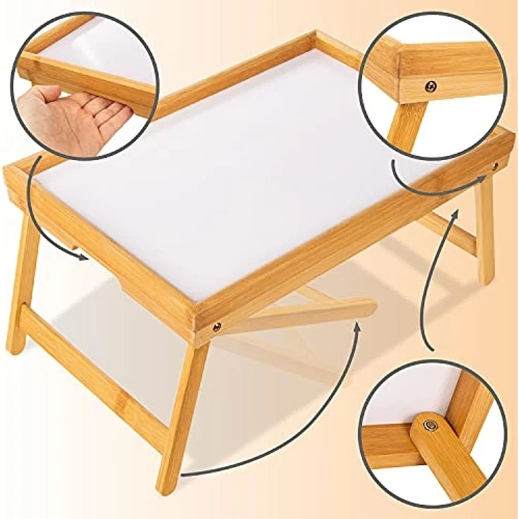 Dimono Tabletttisch Frühstückstablett Bambus Bett-Tablett, Serviertablett Betttisch – Bild 2