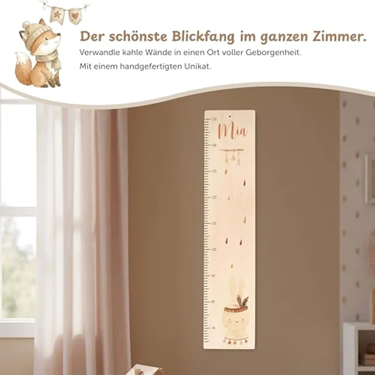 KIDSMOOD - Messlatte für Kinderzimmer Personalisiert, 70-140 cm - Messlatte Kinder Holz personalisiert Mit Namen für Baby- & Kleinkinderzimmer - Individuelles Geschenk für Kinder und Babys zum Geburt – Bild 6
