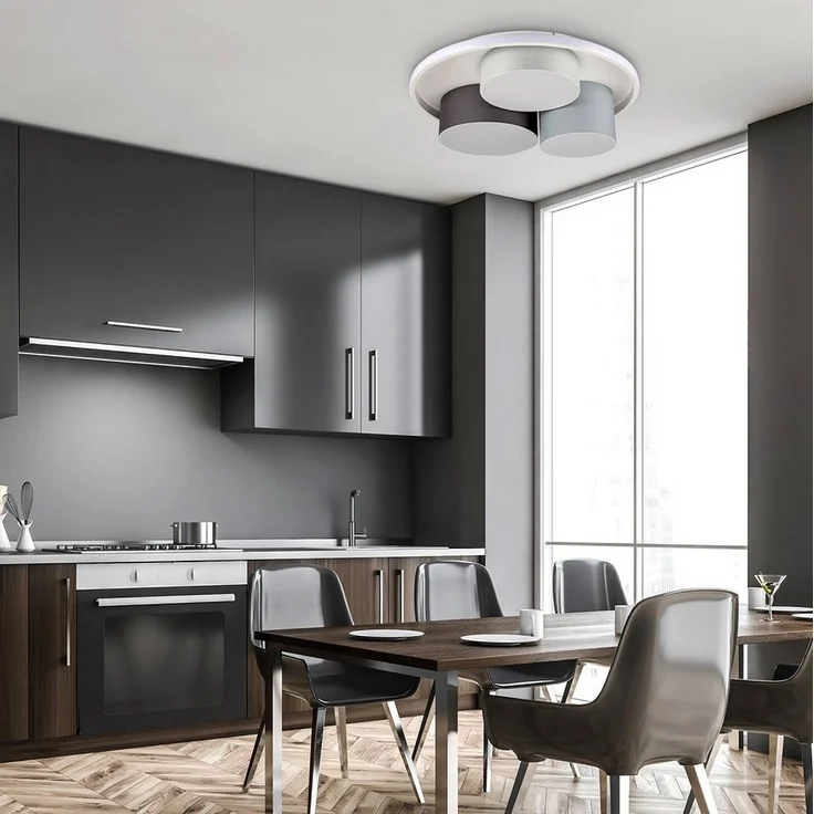 näve LED Deckenleuchte Eppan, Dimmfunktion, LED fest integriert, Warmweiß, in 3 Stufen dimmbar über Wandschalter, Schirme: Textil, grau, weiß – Bild 3