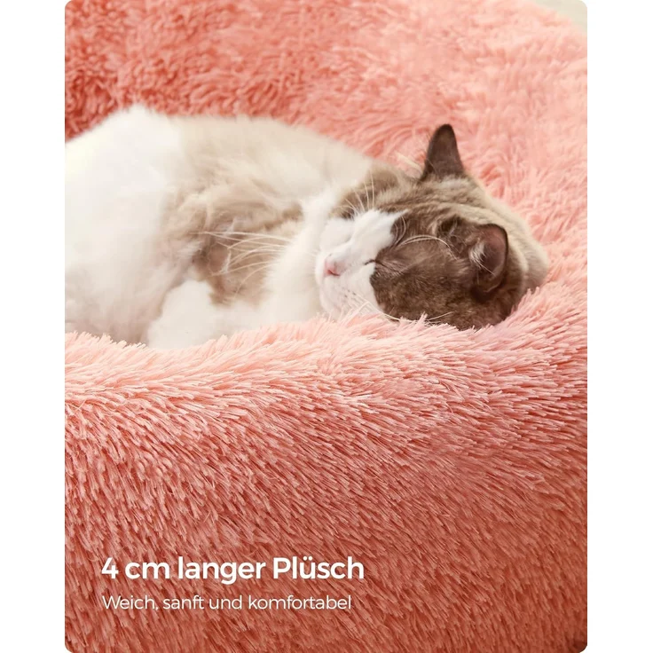 Feandrea Hundebett flauschig, Katzenbett, Donut Kissen, waschbar, Polsterung in der Mitte herausnehmbar, Langer Plüsch, 50 cm Durchmesser, rosa PGW037R01 – Bild 4
