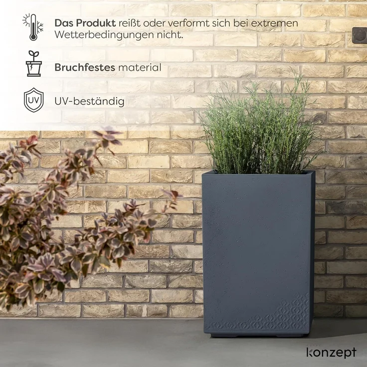 KONZEPT Pflanzkübel groß außen, Blumenkübel mit Rollen, aus Kunststoff (40 x 40 x 59 cm), ideal für Balkon, Terrasse und Garten – Bild 4