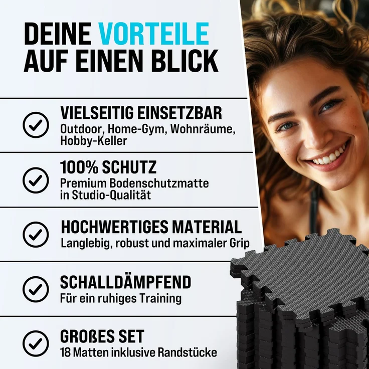MONZANA® Bodenschutzmatten Fitness Randstücken 30 x 30cm Rutschfest Puzzlematte Trainingsmatten Fitnessgeräte Schwarz – Bild 5