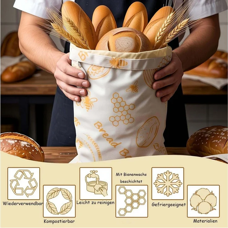 Agger Brottasche Bienenwachs Brotbeutel, Wiederverwendbare Brotbeutel Leinen 43×33 cm – Bild 4
