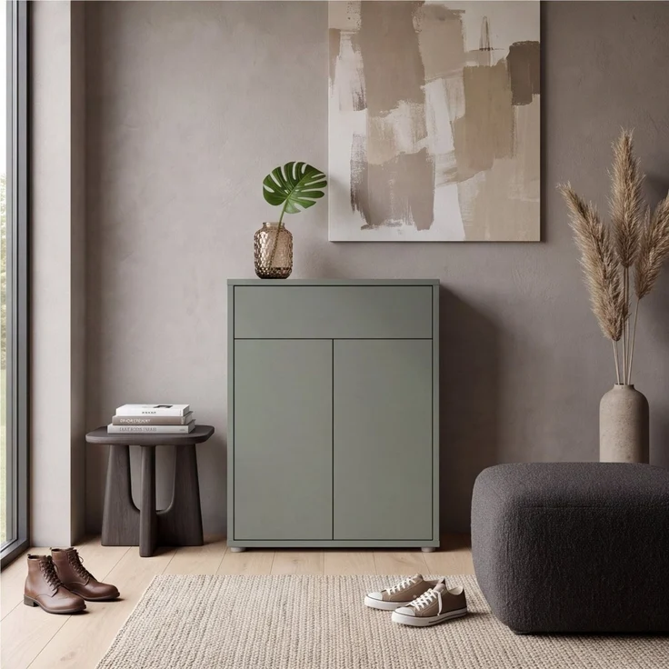 Newroom Schuhschrank Salbei 75 cm grifflos mit Schublade und 2 Türen für Flur und Diele – Bild 2