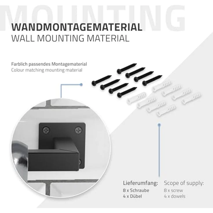 ML-DESIGN Kleiderstange Wandgarderobe Rechteck für die Wand aus Stahl inkl. Montagematerial (2 St), Garderobenstange 60x12cm Schwarz U-Form Kleiderständer Kleidergestell – Bild 6
