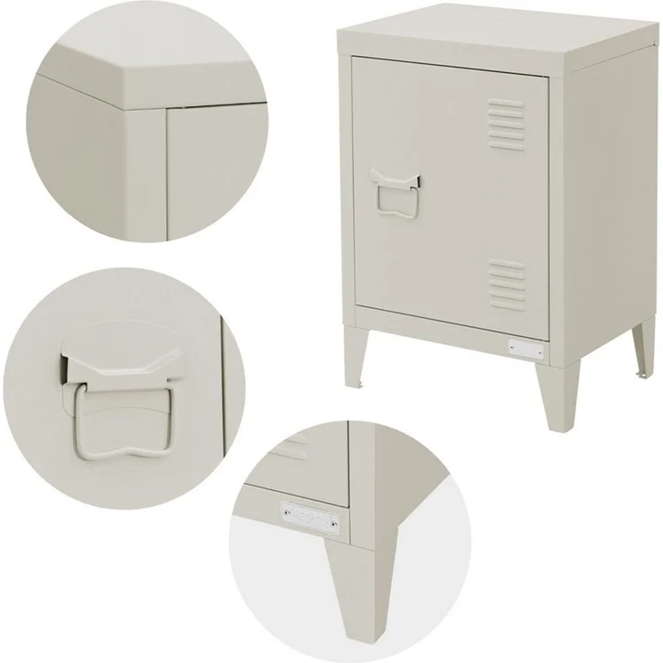 ML-DESIGN Nachttisch Nachtschrank Nachtkommode für Schlafzimmer Nachtkästchen Nachtkonsole, Hellgrau 40 x 30 x 58 cm aus Stahl Türgriff links Industriedesign Metall – Bild 3