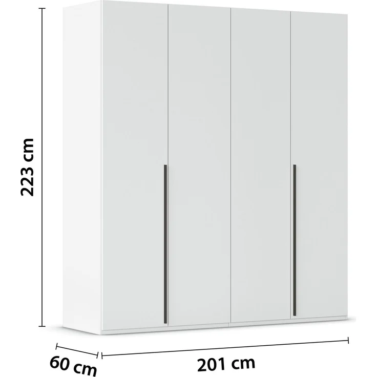 rauch Montclar Kleiderschrank 4-türig, mit 7 Einlegeböden, 2 Kleiderstangen, 1 Schubkasteneinsatz, 1 Inneneinteilung, 1 Innenspiegel, Farbe Weiß, BxHxT 201x223x60 cm – Bild 4