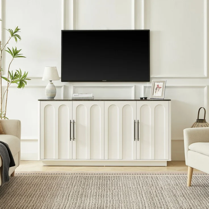 DESVIAE Sideboard mit Soft-Close-Türen und Kippsicherung 160x80x40 cm MDF Weiß/Schwarz – Bild 1