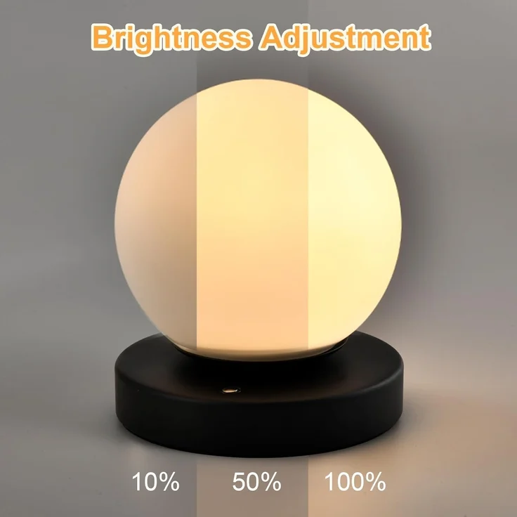 LQWELL Nachttischlampe Nachttischleuchte, Tischlampe Tischleuchte, 3 Dimmstufen USB Wiederaufladbar, LED fest integriert, Warmweiß, Touch Beistelltischlampe Leselampe Kugel Glas – Bild 4