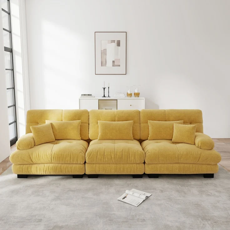 EINHOM 3-Sitzer Modulares Ecksofa mit Tiefensitz, Chenille Schlafsofa Komfortabel Gepolstert für Wohnzimmer, Apartment, Studio, Büro, Gelb – Bild 4