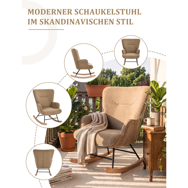 GOEURVANT 5006 Schaukelstuhl ohne Hocker (Relaxsessel, Ohrensessel) - Feincord - Camel – Bild 7