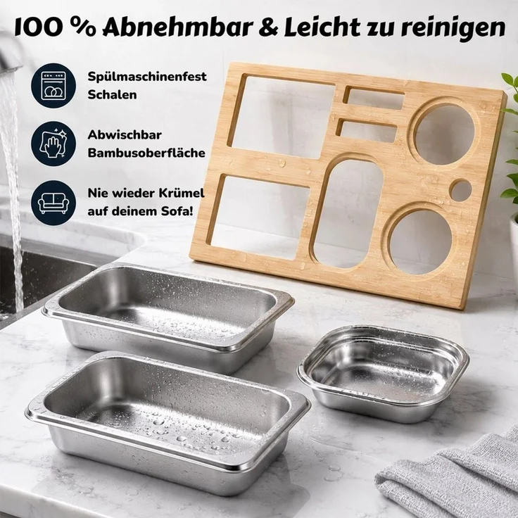 BlingBin Tabletttisch Sofa Tablett, Couchbar Snackbox, Mit Snackschalen Aus Edelstahl (1er Set, 1-St, 1 Stück), Couch Tablett für Wohnzimmer Schlafzimmer Garten Camping – Bild 4