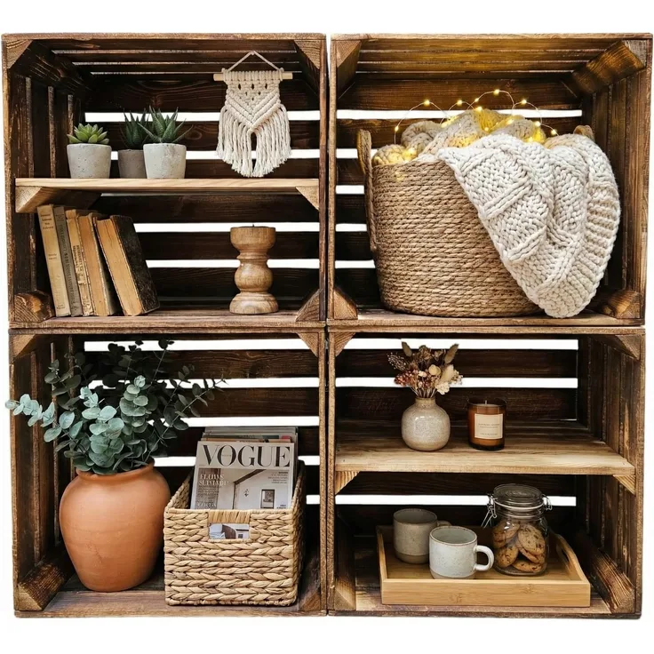 Obstkisten Regal 4er Set 50 x 40 x 30cm mit Ablage Lang