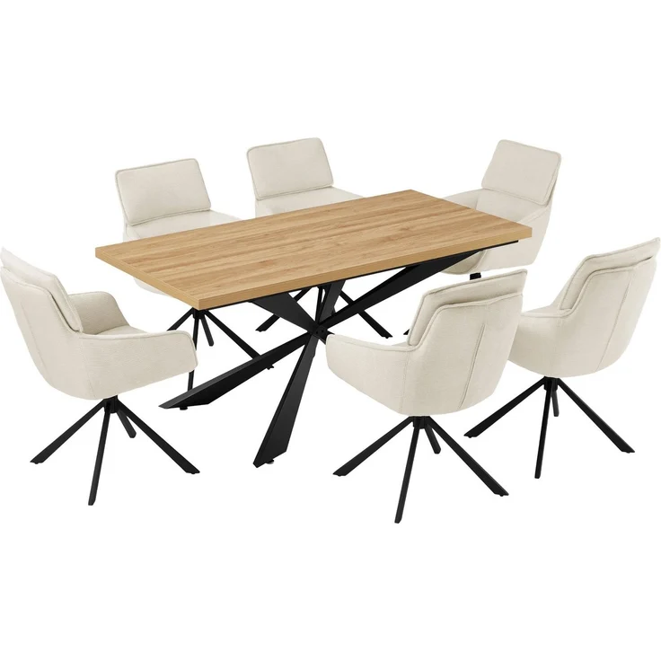 OTTO home Essgruppe Cusey, besteht aus einem Esstisch und vier Stühlen, (Set, 5-tlg, Stühle drehbar, Esstisch 160 cm, 4 cm starke Tischplatte), kratzfester Tisch in Holzoptik, drehbare Stühlen, atmungsaktivem Stoff – Bild 3