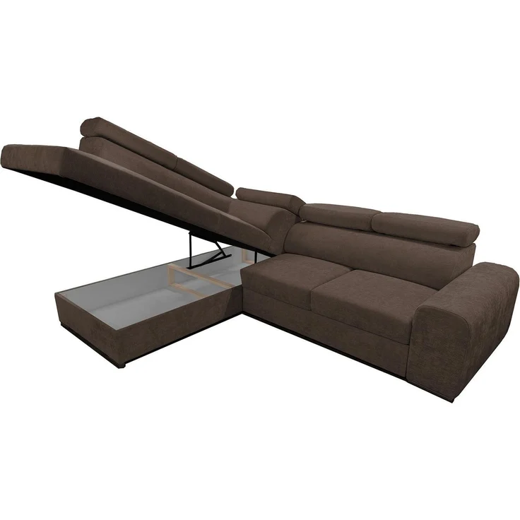 Wohnero24 Ecksofa PAVONE 4 208x263 cm – modernes Chenille Sofa Dunkelbraun mit Schlaffunktion 190x125 cm & Bettkasten, verstellbare Kopfstützen – Bild 6
