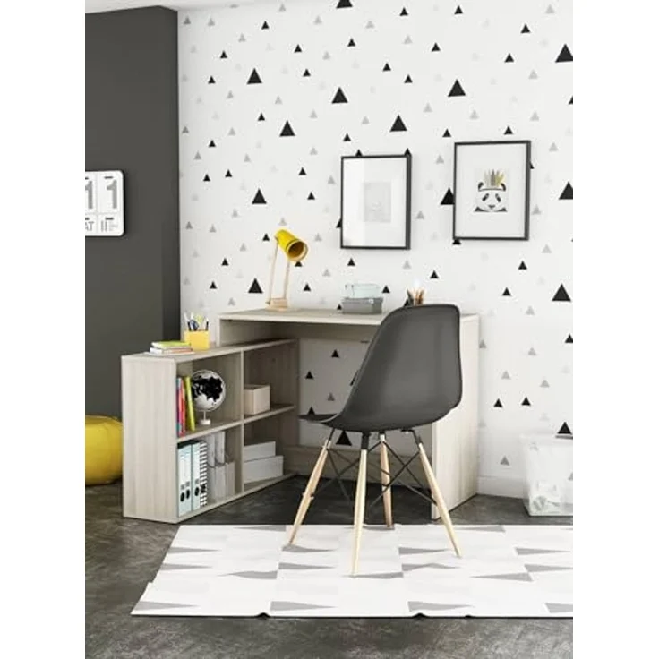 Dmora - Schreibtisch Arros, Mehrzweckschreibtisch, Bürotisch für PC, Eckschreibtisch, 112x101 h77 cm, Eiche und Weiß – Bild 6