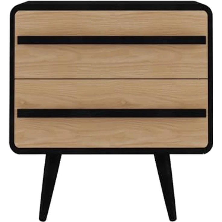 Chantal Nachttisch Eicheoptik/Schwarz, 51 x 39 x 54 cm, mit 2 Schubladen, skandinavischer Beistelltisch aus Holzwerkstoff für Schlafzimmer und Wohnbereich – Bild 4