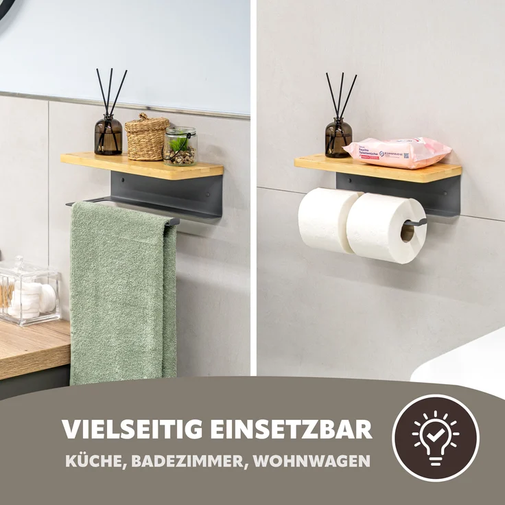eluno Küchenrollenhalter mit Bambusablage aus Edelstahl in Grau, ca. 32 x 9,5 x 13 cm (B/H/T) – Bild 6