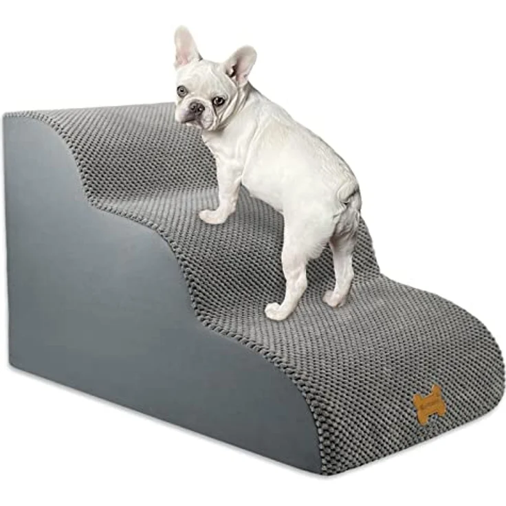 Nepfaivy Hundetreppe für Kleine Hunde 3-Stufig, Haustiertreppe für Bett und Sofa aus Hochdichtem Schwamm, Hunde Treppe Hunderampe mit Abnehmbarem, Waschbarem Bezug und Rutschfestem Boden, 60 x 40 x 40 cm – Bild 2