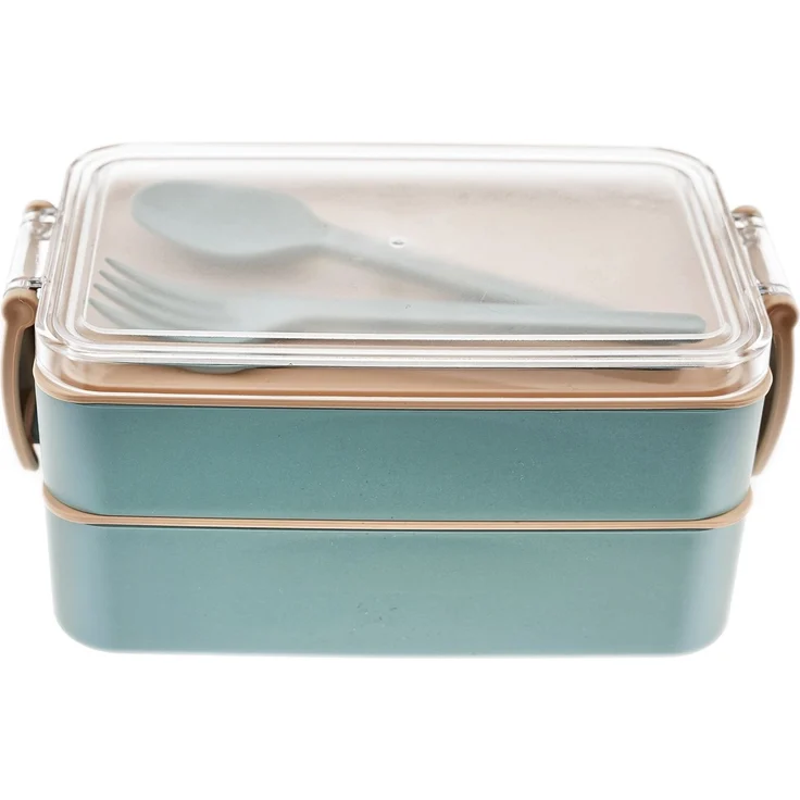 Lunchbox 4-teilig mit Fächern & Besteck - Brotdose für Schule & Büro Hellblau-Rosa – Bild 3