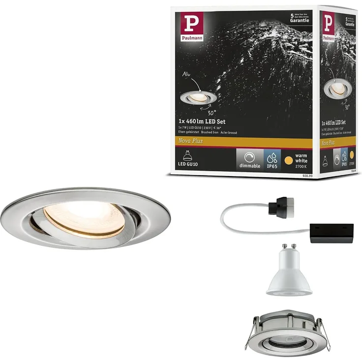 Paulmann No. 92899 Einbauleuchte LED Nova IP65 rund 7W GU10 Eisen 1er-Set schwenkbar