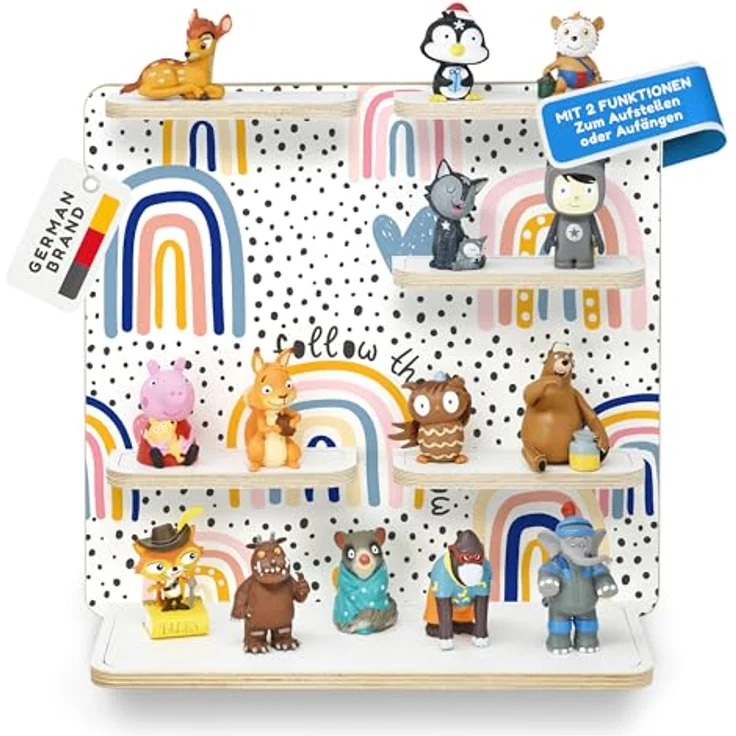 stadtecken Holzregal für Musikbox – Passend für Toniebox & ca. 40 Tonies | Perfekte Aufbewahrung fürs Kinderzimmer | Zum Aufhängen | Erweiterbar (Regenbogen ohne Musikbox) – Bild 2