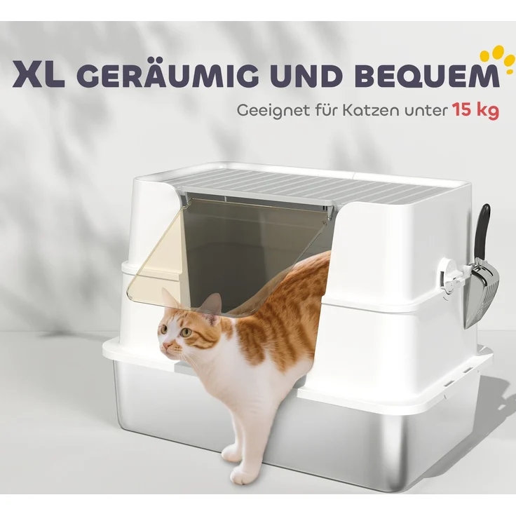 PawHut Katzenklo, Edelstahl, Kunststoff, Hellgrau, 60,2L x 40,2B x 44,5H cm – Bild 5