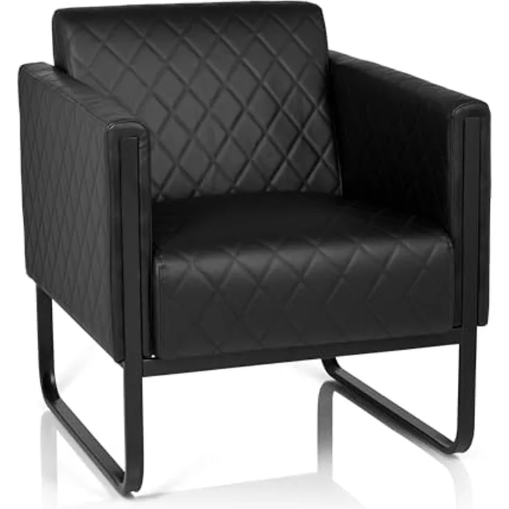 hjh OFFICE Loungesessel 1-Sitzer Aruba Black Kunstleder Polstersessel modern mit Stahlgestell, 78 x 67 x 71 cm, Schwarz