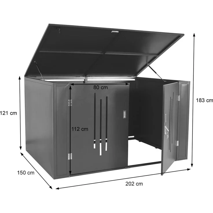 4er-Fahrradgarage HWC-K64, Gerätehaus Fahrradbox mit Deckel, abschließbar Metall 121x202x150cm, anthrazit – Bild 3