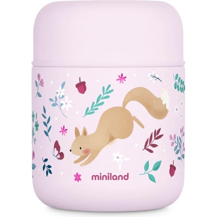 Miniland Thermy Speisebehälter für Kinder 280 ml aus Edelstahl, Doppelwandige Isolierung, Auslaufsicher | Squirrel Dreamland