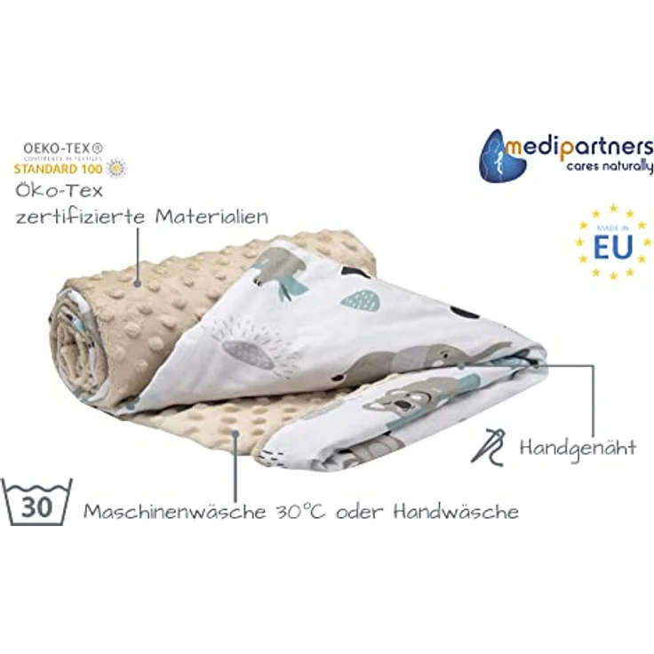 Medi Partners Babydecke Baby Decke Neugeborenen - Kuscheldecke Geschenk Babydecken 75x100cm für Kleinkinder Mädchen Krabbeldecke Kinderbett Kinderwagen 100% Baumwolle (Mint Zoo mit beigem Minky) – Bild 3