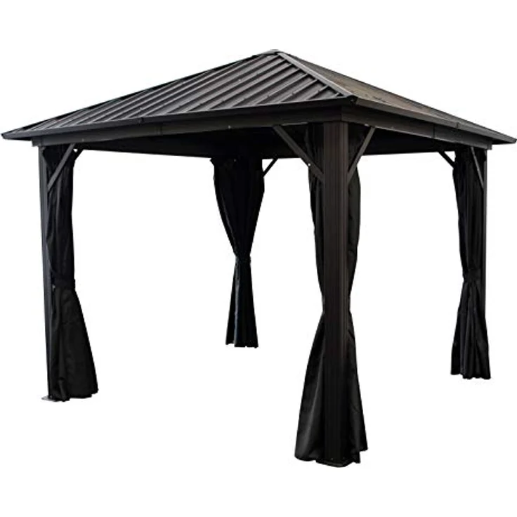 DEGAMO Garten Pavillon Novara, 3x3 Meter, schwarzes Alugestell, Dach aus verzinktem Trapezblech, mit dunkelgrauen Seitenteilen – Bild 1