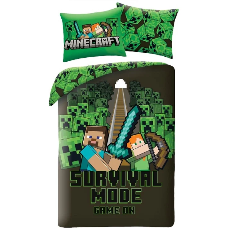 Minecraft Bettwäsche Set aus Mikrofaser Bettdeckenbezug 140 × 200 cm mit 70 × 90 cm Kissenbezug