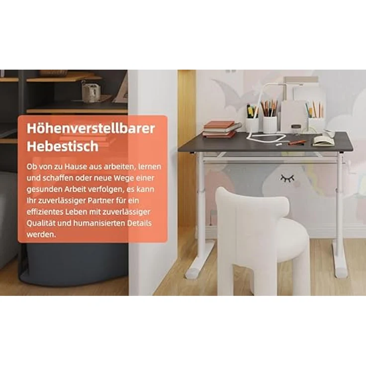 Ball & Cast Höhenverstellbarer Schreibtisch Manuell (60x100 cm), Tisch Computertisch für Erwachsene, Einfach & Zeitsparend Montierbar, Grau – Bild 3