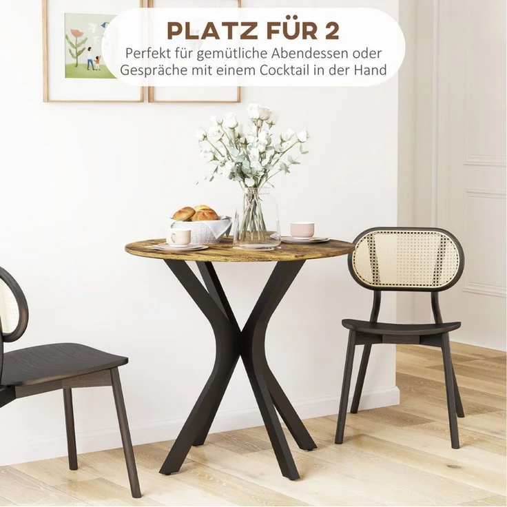 HOMCOM Esstisch Kaffeetisch Spider-Stahlgestell für Küche Esszimmer (Esszimmertisch, 1-St, Runder Küchentisch), für 2 Personen, Ø78 x 75 cm, Rustikales Braun – Bild 4